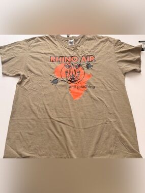 Rhino Air Anti-Poaching Unit T-Shirt XL Khaki Double Sided Graphic 100% Cotton